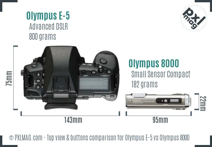 Olympus E-5 vs Olympus 8000 top view buttons comparison