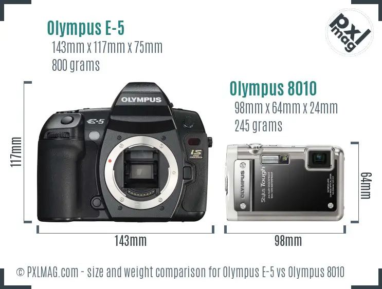 Olympus E-5 vs Olympus 8010 size comparison