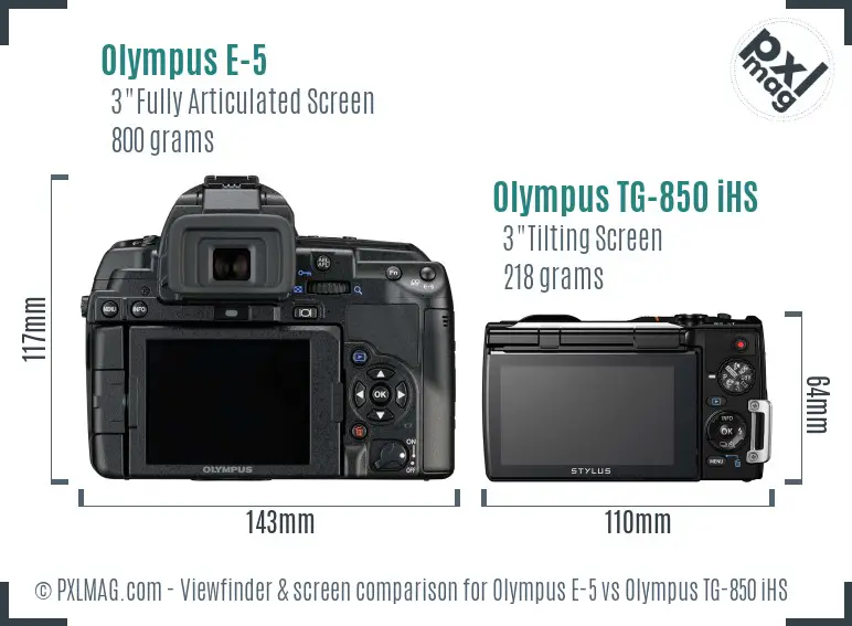 Olympus E-5 vs Olympus TG-850 iHS Screen and Viewfinder comparison