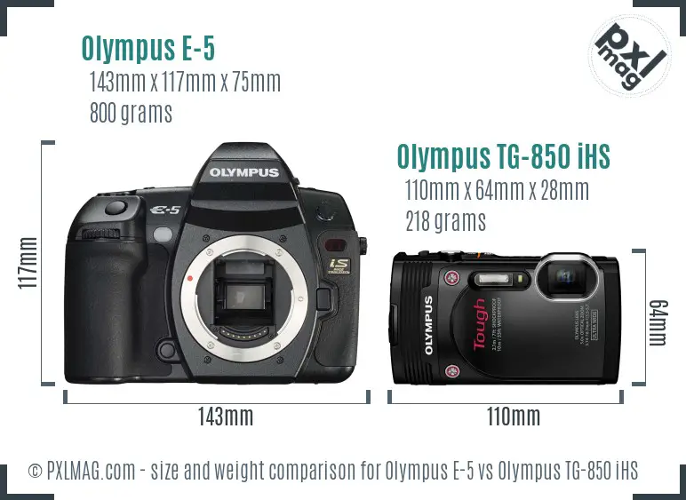 Olympus E-5 vs Olympus TG-850 iHS size comparison