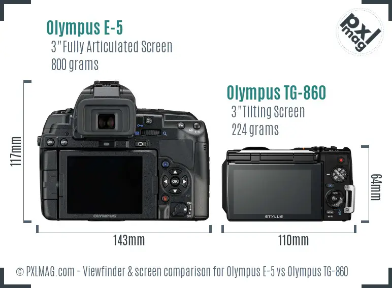 Olympus E-5 vs Olympus TG-860 Screen and Viewfinder comparison