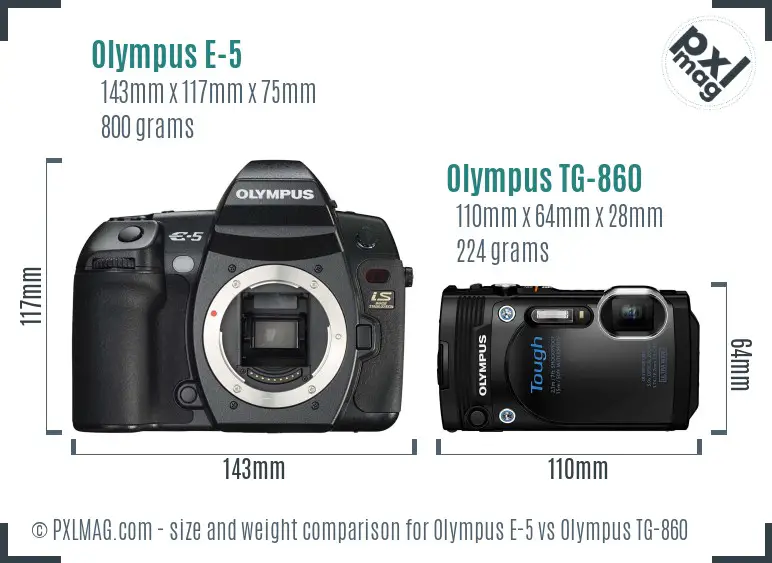 Olympus E-5 vs Olympus TG-860 size comparison
