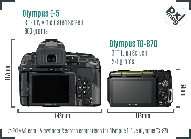 Olympus E-5 vs Olympus TG-870 Screen and Viewfinder comparison