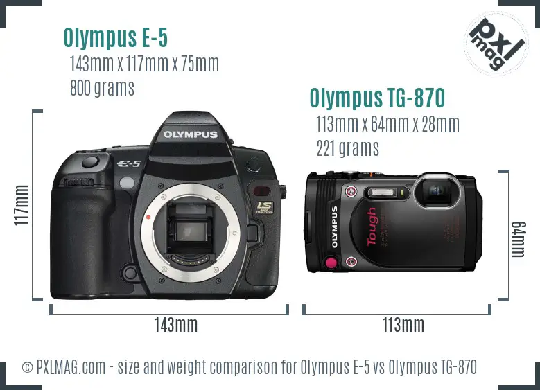 Olympus E-5 vs Olympus TG-870 size comparison