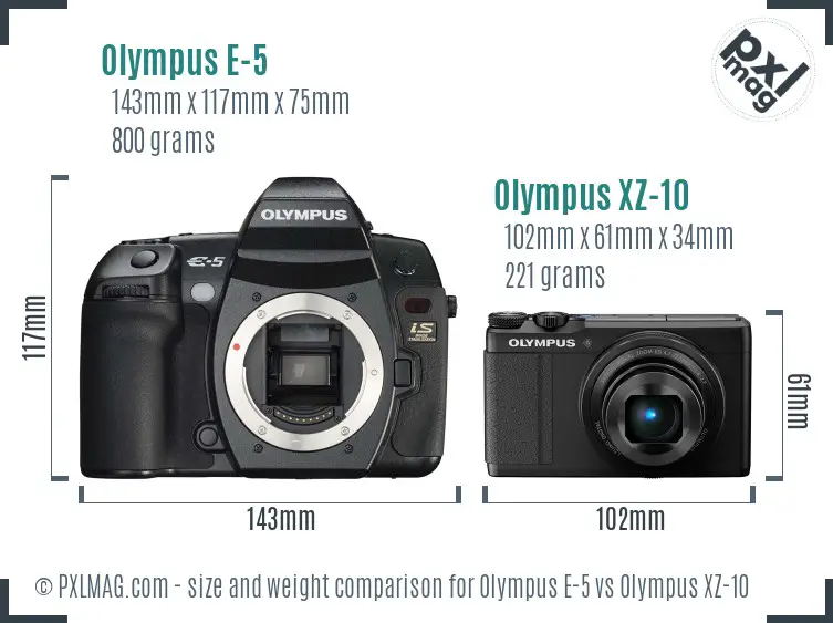 Olympus E-5 vs Olympus XZ-10 size comparison
