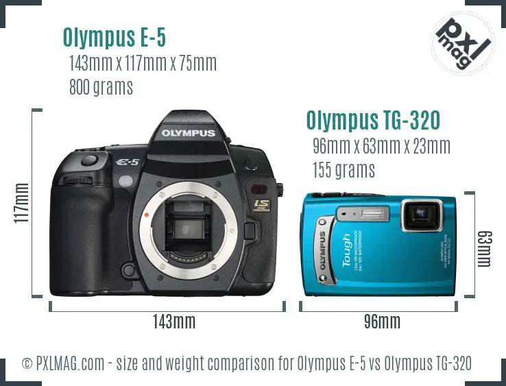 Olympus E-5 vs Olympus TG-320 size comparison