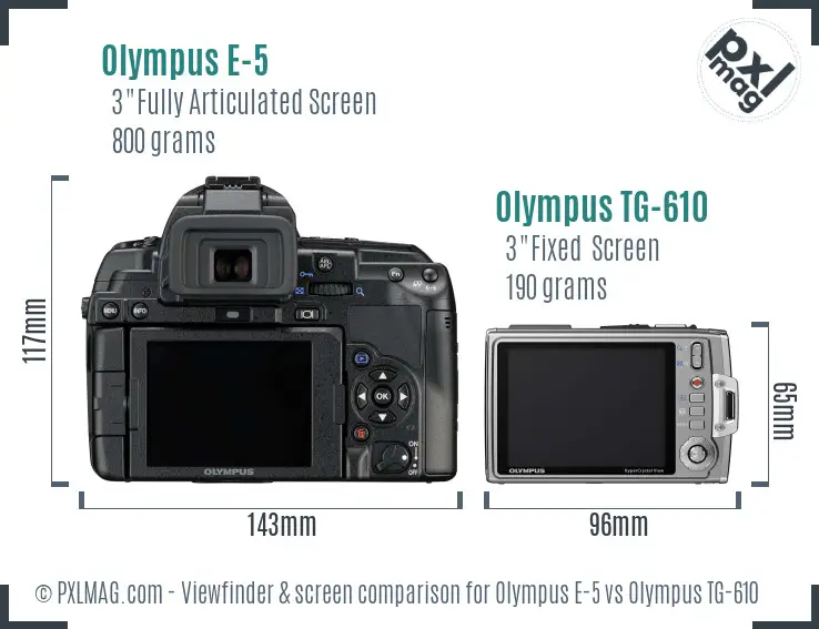 Olympus E-5 vs Olympus TG-610 Screen and Viewfinder comparison