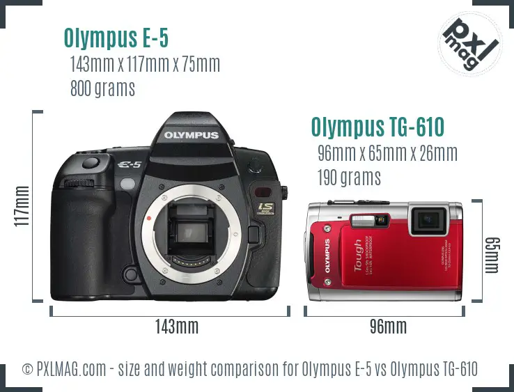 Olympus E-5 vs Olympus TG-610 size comparison