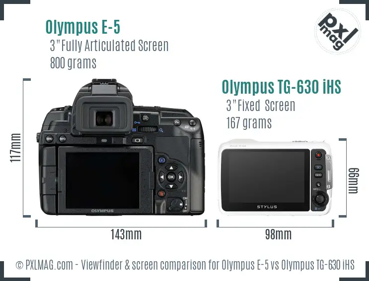 Olympus E-5 vs Olympus TG-630 iHS Screen and Viewfinder comparison