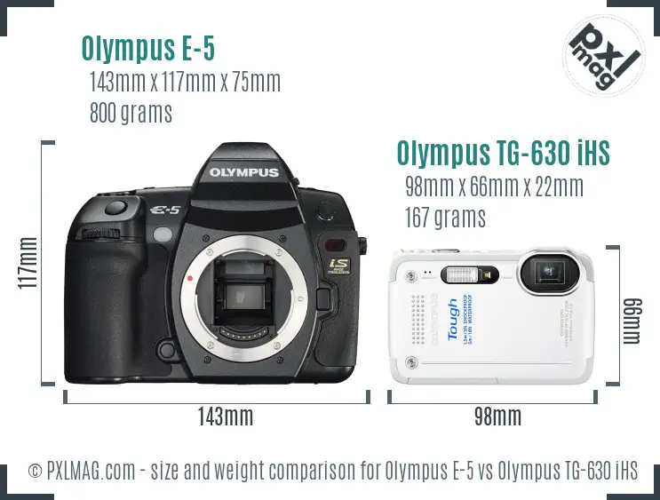 Olympus E-5 vs Olympus TG-630 iHS size comparison