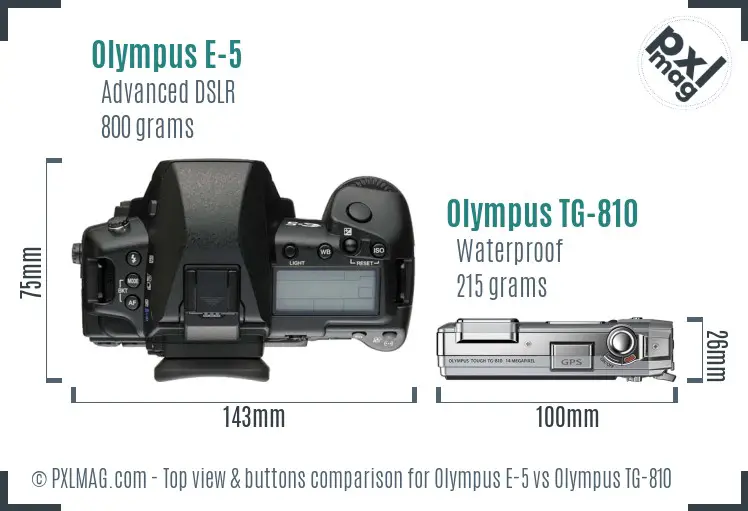 Olympus E-5 vs Olympus TG-810 top view buttons comparison