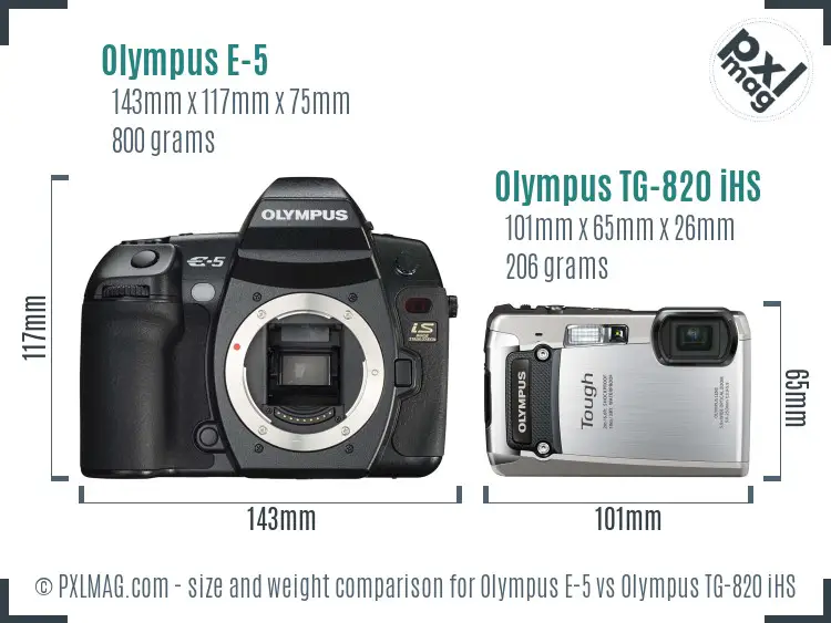 Olympus E-5 vs Olympus TG-820 iHS size comparison