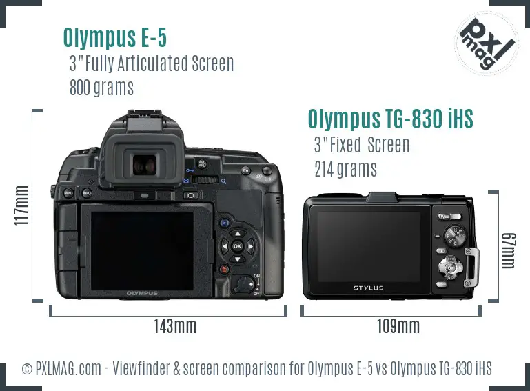 Olympus E-5 vs Olympus TG-830 iHS Screen and Viewfinder comparison