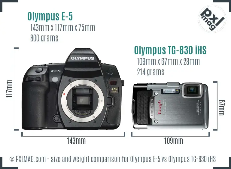 Olympus E-5 vs Olympus TG-830 iHS size comparison