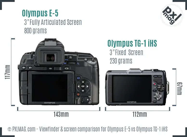 Olympus E-5 vs Olympus TG-1 iHS Screen and Viewfinder comparison