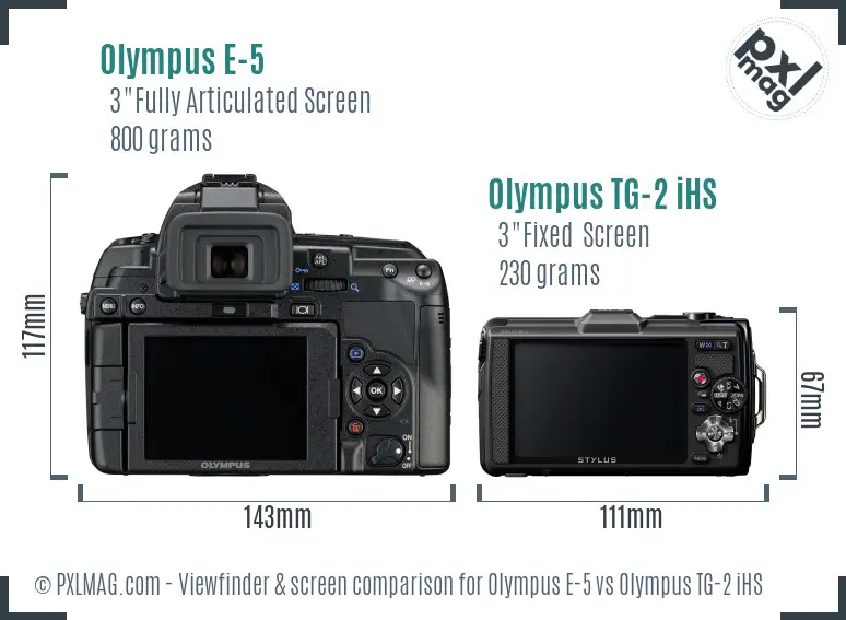 Olympus E-5 vs Olympus TG-2 iHS Screen and Viewfinder comparison