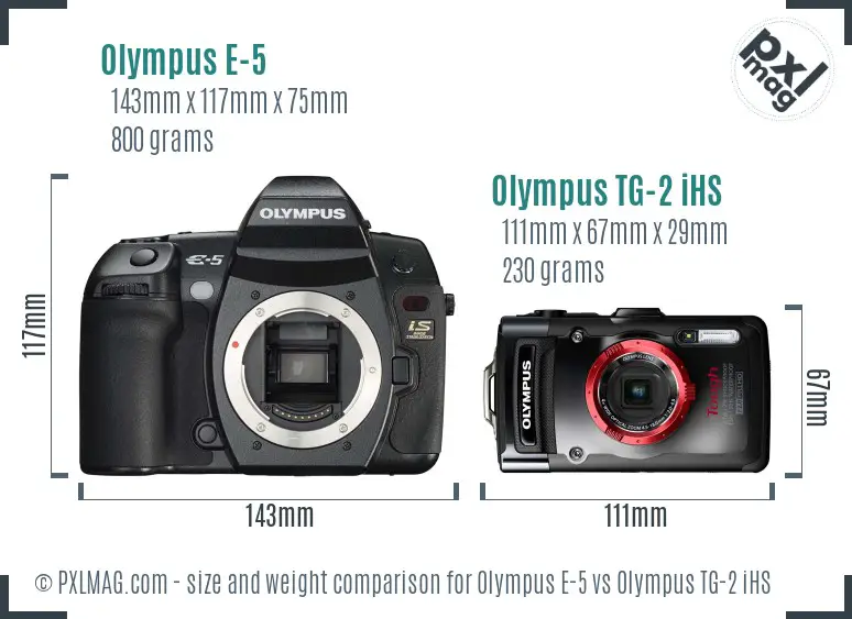 Olympus E-5 vs Olympus TG-2 iHS size comparison