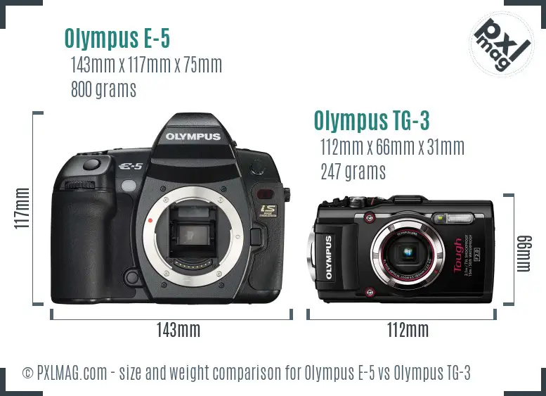 Olympus E-5 vs Olympus TG-3 size comparison