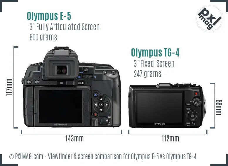 Olympus E-5 vs Olympus TG-4 Screen and Viewfinder comparison