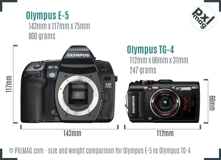 Olympus E-5 vs Olympus TG-4 size comparison