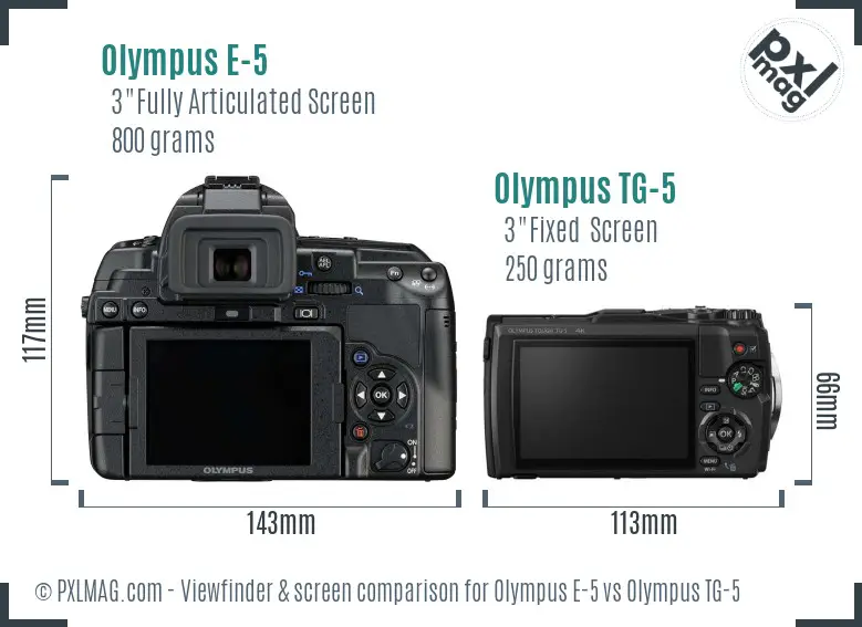 Olympus E-5 vs Olympus TG-5 Screen and Viewfinder comparison