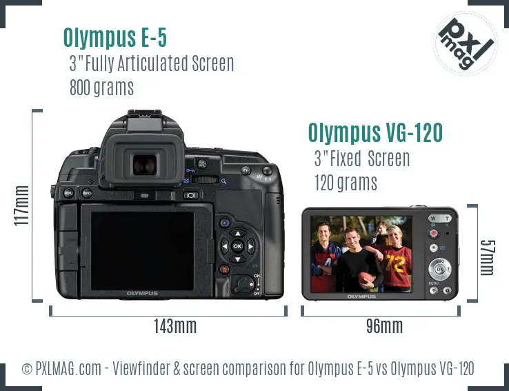 Olympus E-5 vs Olympus VG-120 Screen and Viewfinder comparison