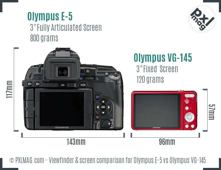 Olympus E-5 vs Olympus VG-145 Screen and Viewfinder comparison