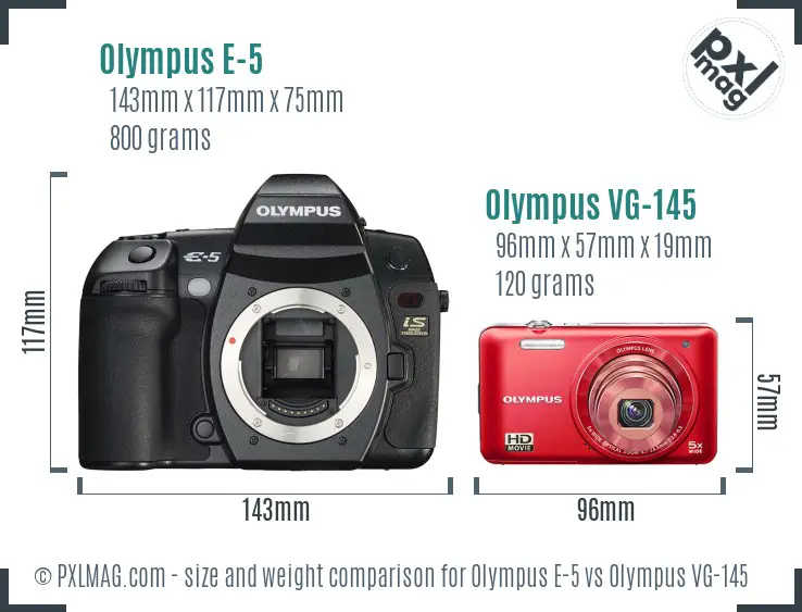 Olympus E-5 vs Olympus VG-145 size comparison