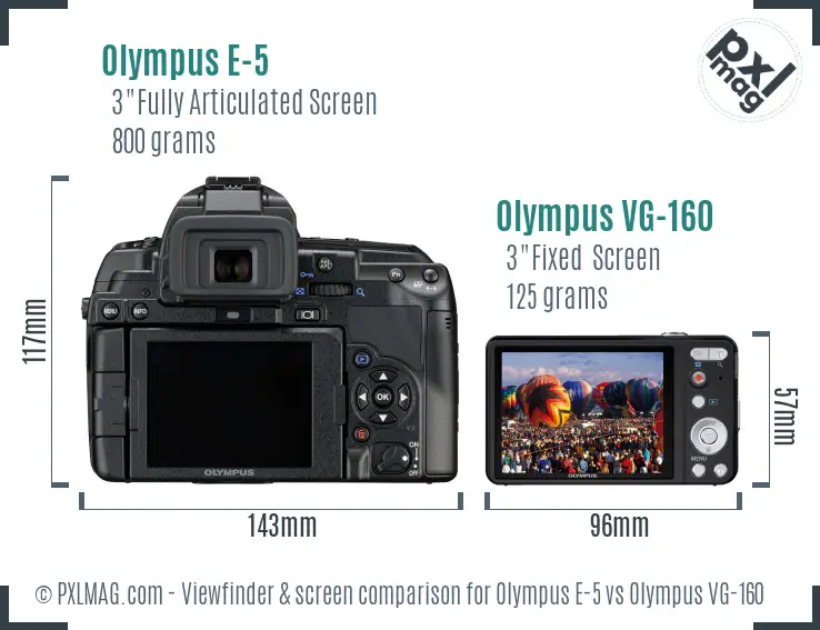 Olympus E-5 vs Olympus VG-160 Screen and Viewfinder comparison