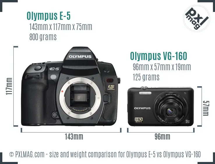 Olympus E-5 vs Olympus VG-160 size comparison