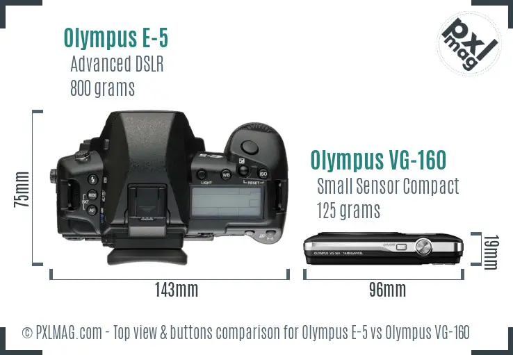 Olympus E-5 vs Olympus VG-160 top view buttons comparison