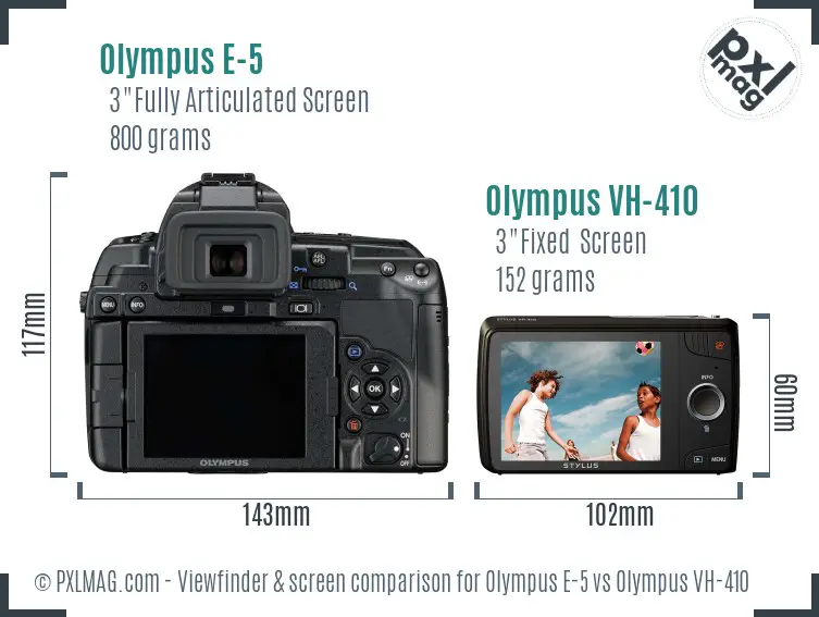 Olympus E-5 vs Olympus VH-410 Screen and Viewfinder comparison
