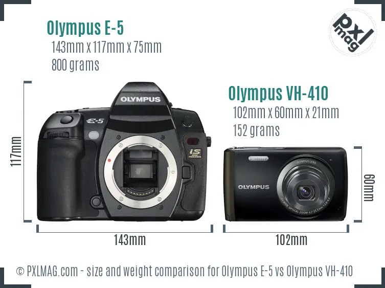 Olympus E-5 vs Olympus VH-410 size comparison
