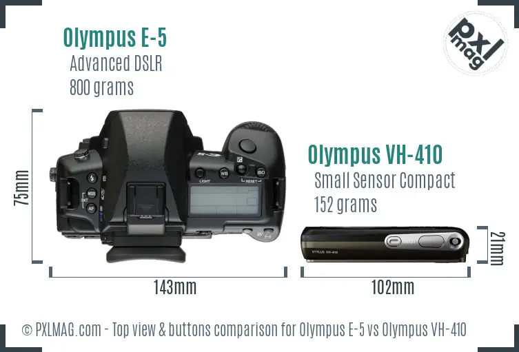 Olympus E-5 vs Olympus VH-410 top view buttons comparison