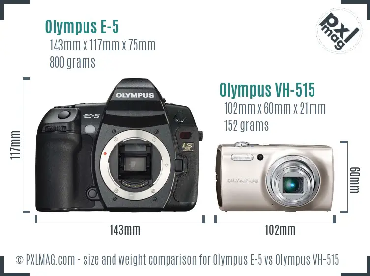 Olympus E-5 vs Olympus VH-515 size comparison