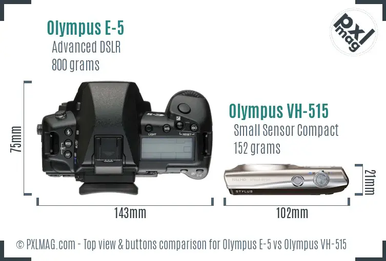 Olympus E-5 vs Olympus VH-515 top view buttons comparison