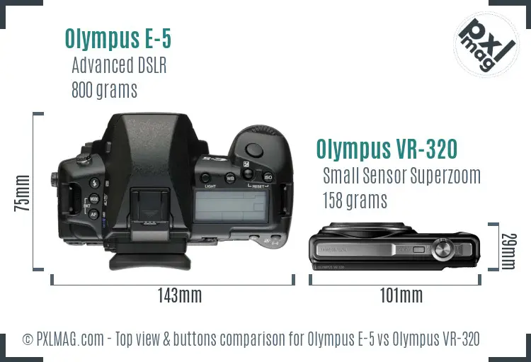 Olympus E-5 vs Olympus VR-320 top view buttons comparison