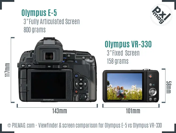 Olympus E-5 vs Olympus VR-330 Screen and Viewfinder comparison