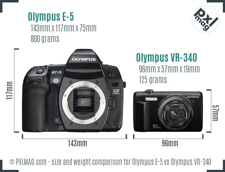 Olympus E-5 vs Olympus VR-340 size comparison