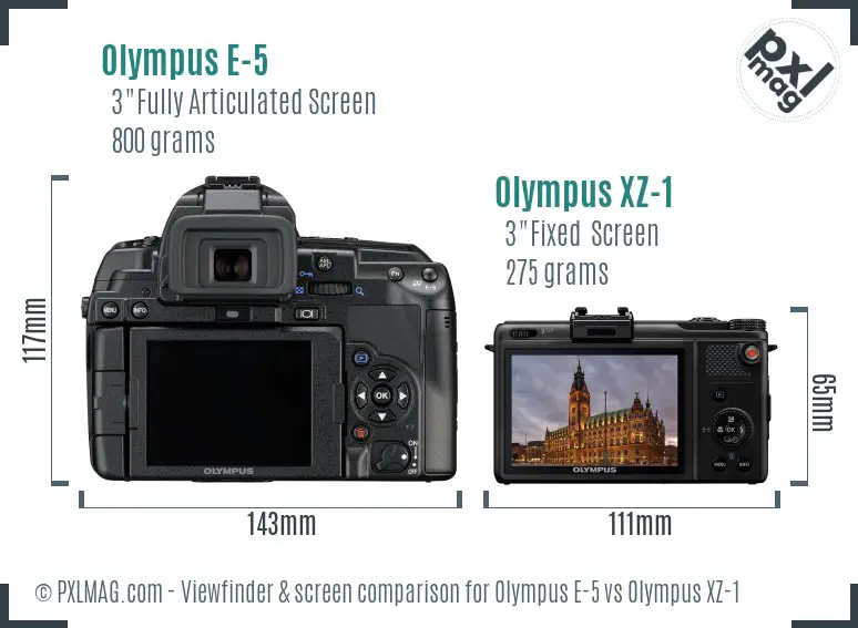 Olympus E-5 vs Olympus XZ-1 Screen and Viewfinder comparison
