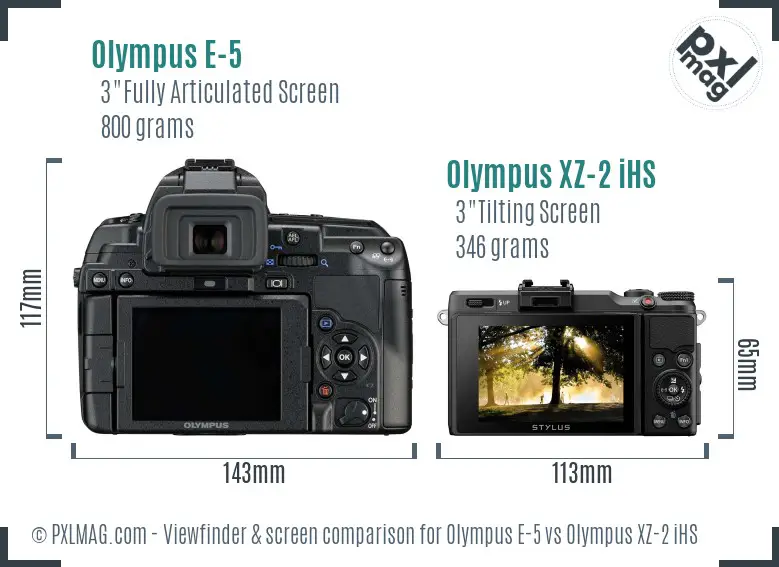 Olympus E-5 vs Olympus XZ-2 iHS Screen and Viewfinder comparison