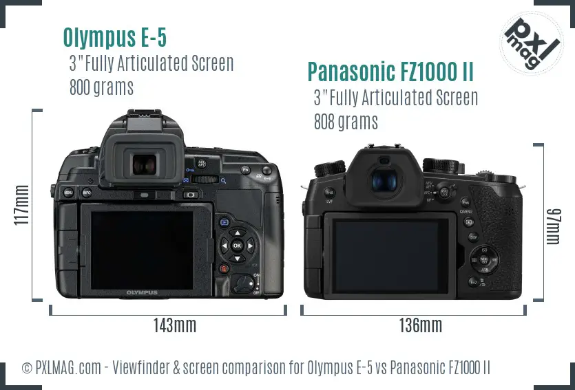 Olympus E-5 vs Panasonic FZ1000 II Screen and Viewfinder comparison