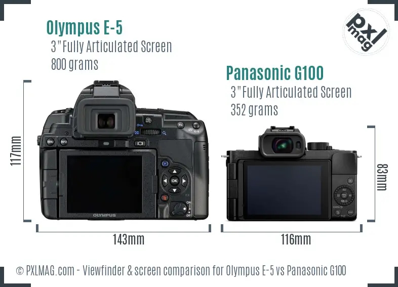 Olympus E-5 vs Panasonic G100 Screen and Viewfinder comparison
