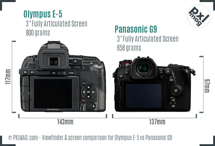 Olympus E-5 vs Panasonic G9 Screen and Viewfinder comparison