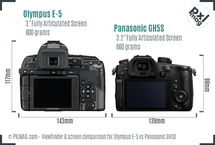 Olympus E-5 vs Panasonic GH5S Screen and Viewfinder comparison
