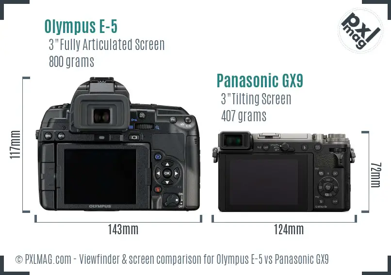 Olympus E-5 vs Panasonic GX9 Screen and Viewfinder comparison
