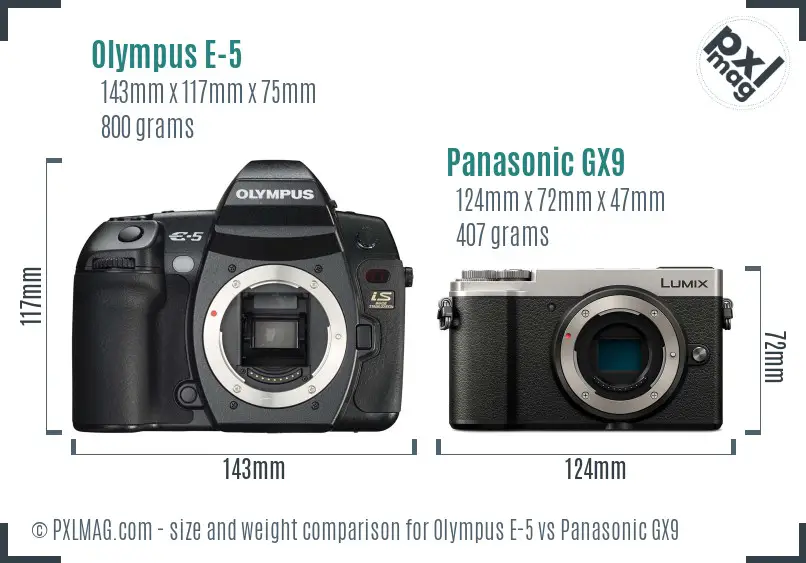 Olympus E-5 vs Panasonic GX9 size comparison