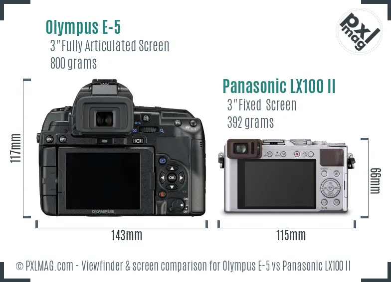 Olympus E-5 vs Panasonic LX100 II Screen and Viewfinder comparison