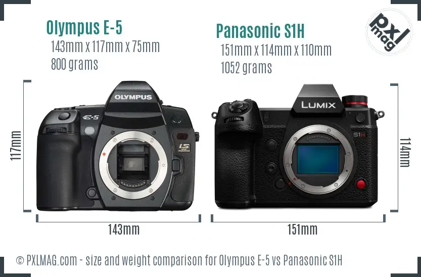 Olympus E-5 vs Panasonic S1H size comparison