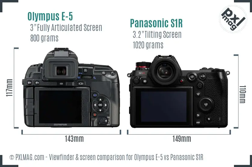 Olympus E-5 vs Panasonic S1R Screen and Viewfinder comparison